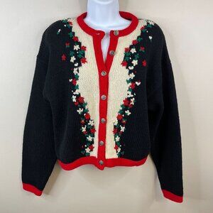 Vintage Birch Bros Cottagecore Holiday Christmas Floral Sweater Sz L Embroidered